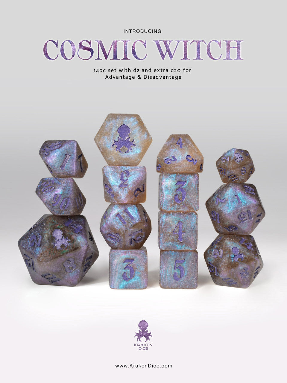 Cosmic Witch: Blue Shimmer 14pc Blue Ink Dice Set